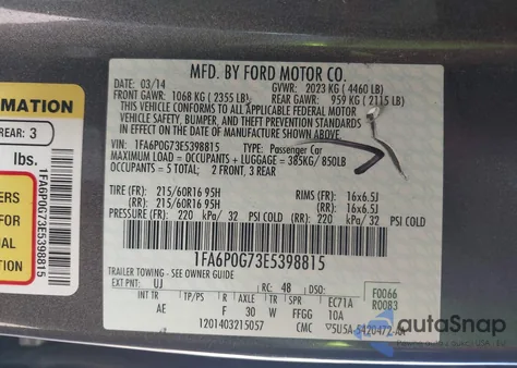 2014 Ford Fusion S из США, поврежденный, VIN 1FA6P0G73E5398815